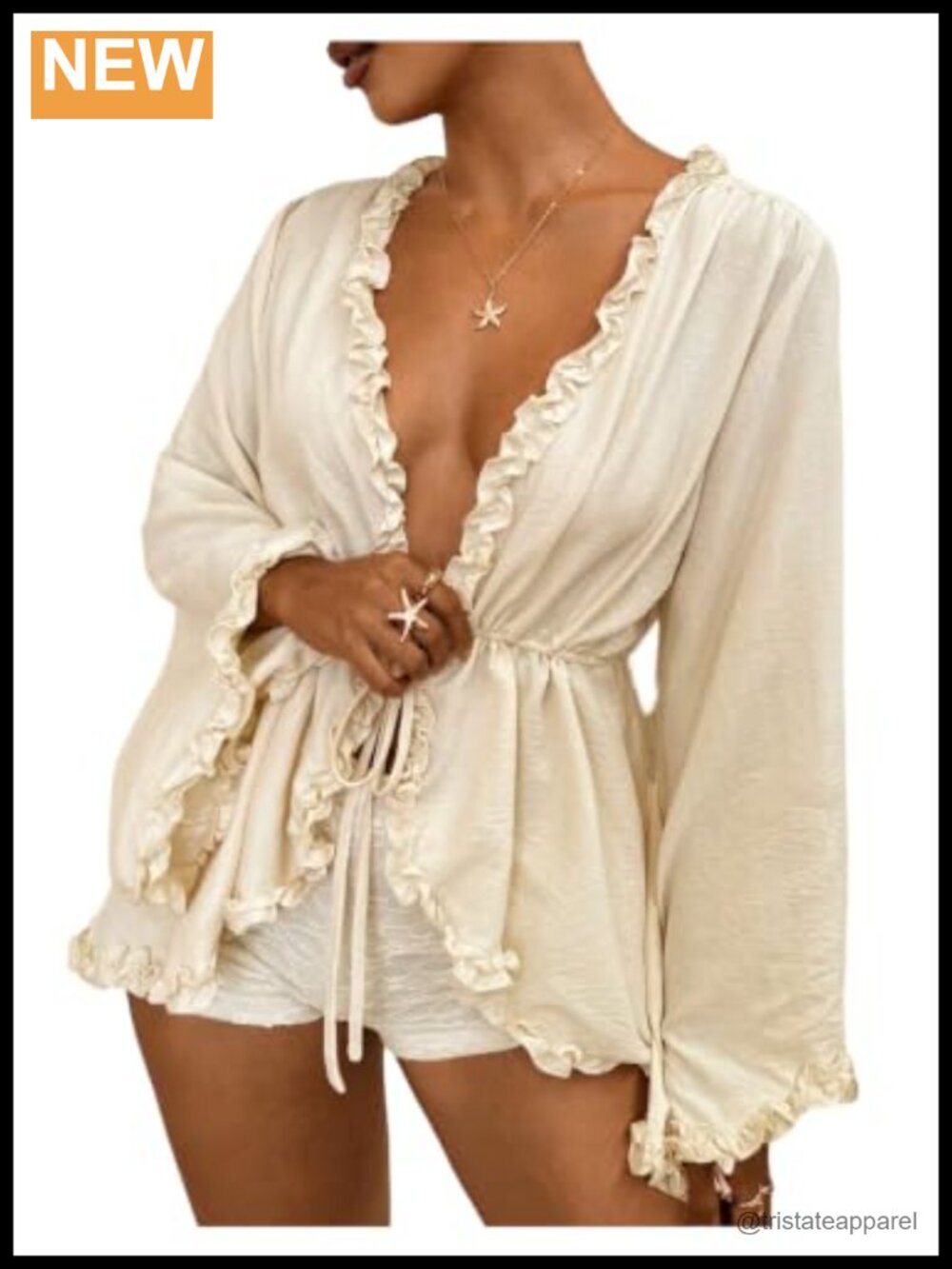 Verdusa Women's Ruffle Peplum Top Tie Front Long Sleeve Blouse